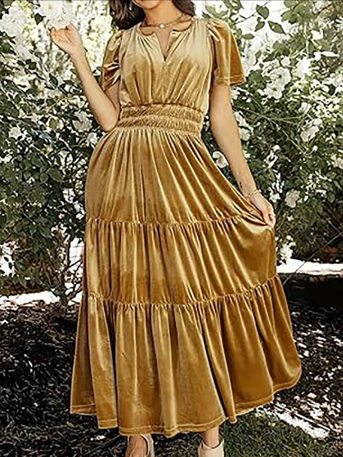 Velvet Tiered Short Sleeve Maxi Dress (14)