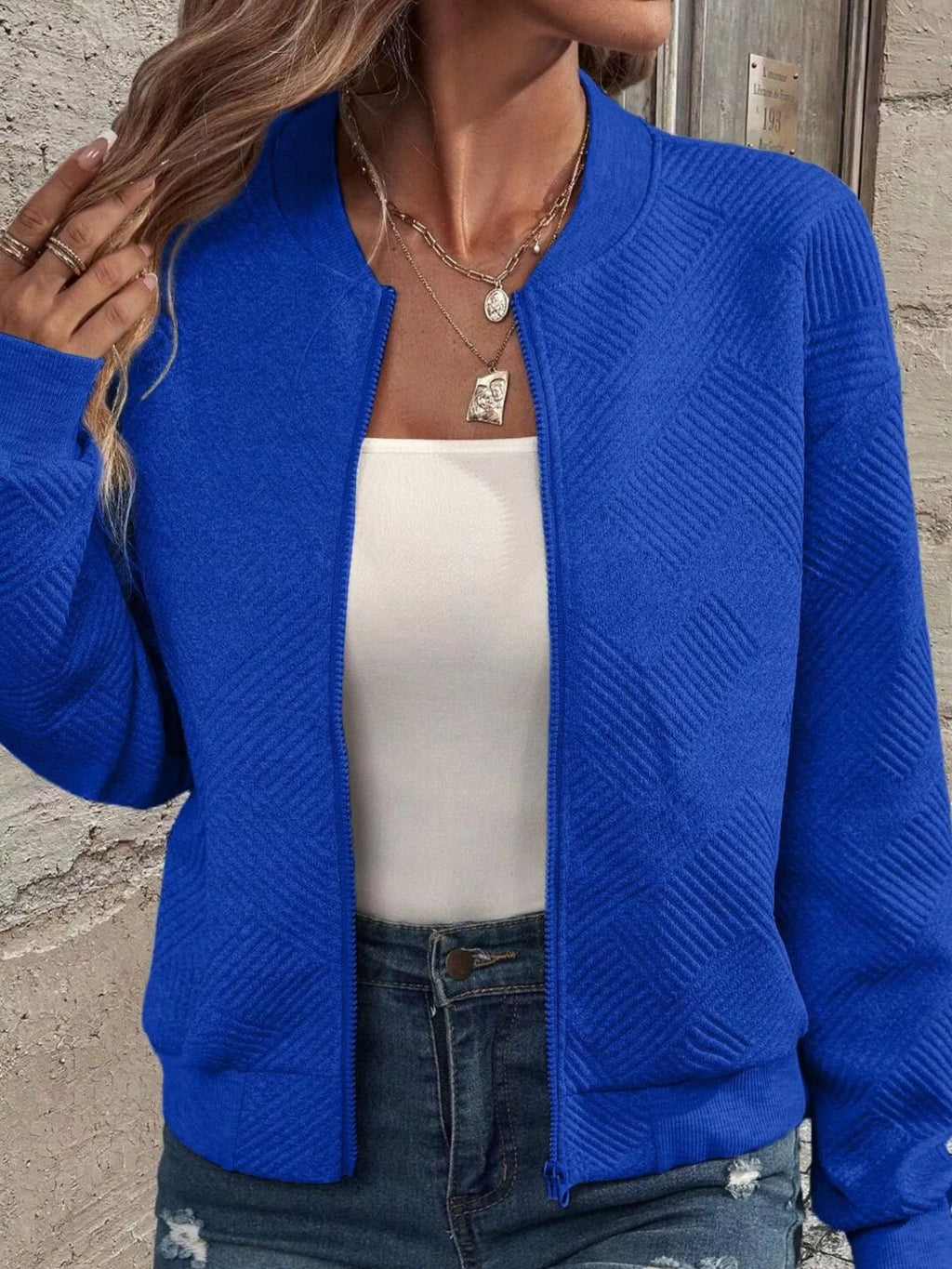 Textured Knit Zip-up Jacket (19)