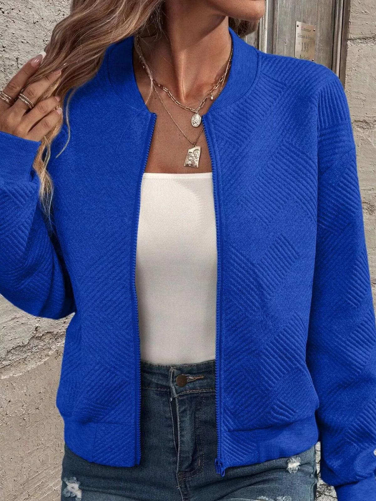 Textured Knit Zip-up Jacket (19)