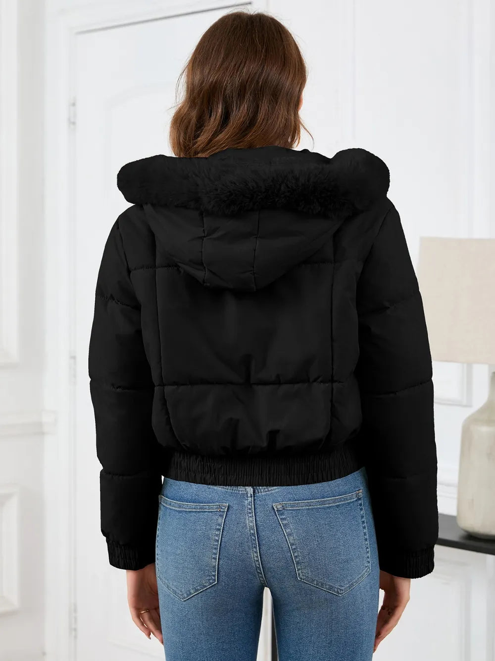 Pocketed Long Sleeve Cropped Hooded Winter Coat (15)