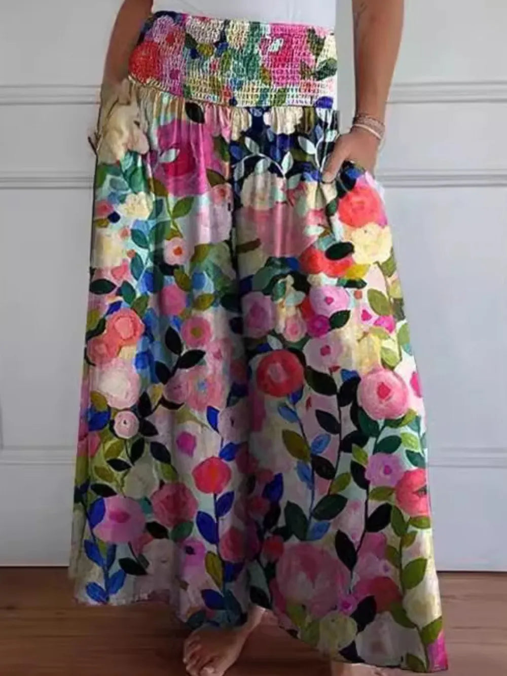 Full Size Smocked Wide Leg Pants Pockets (7)
