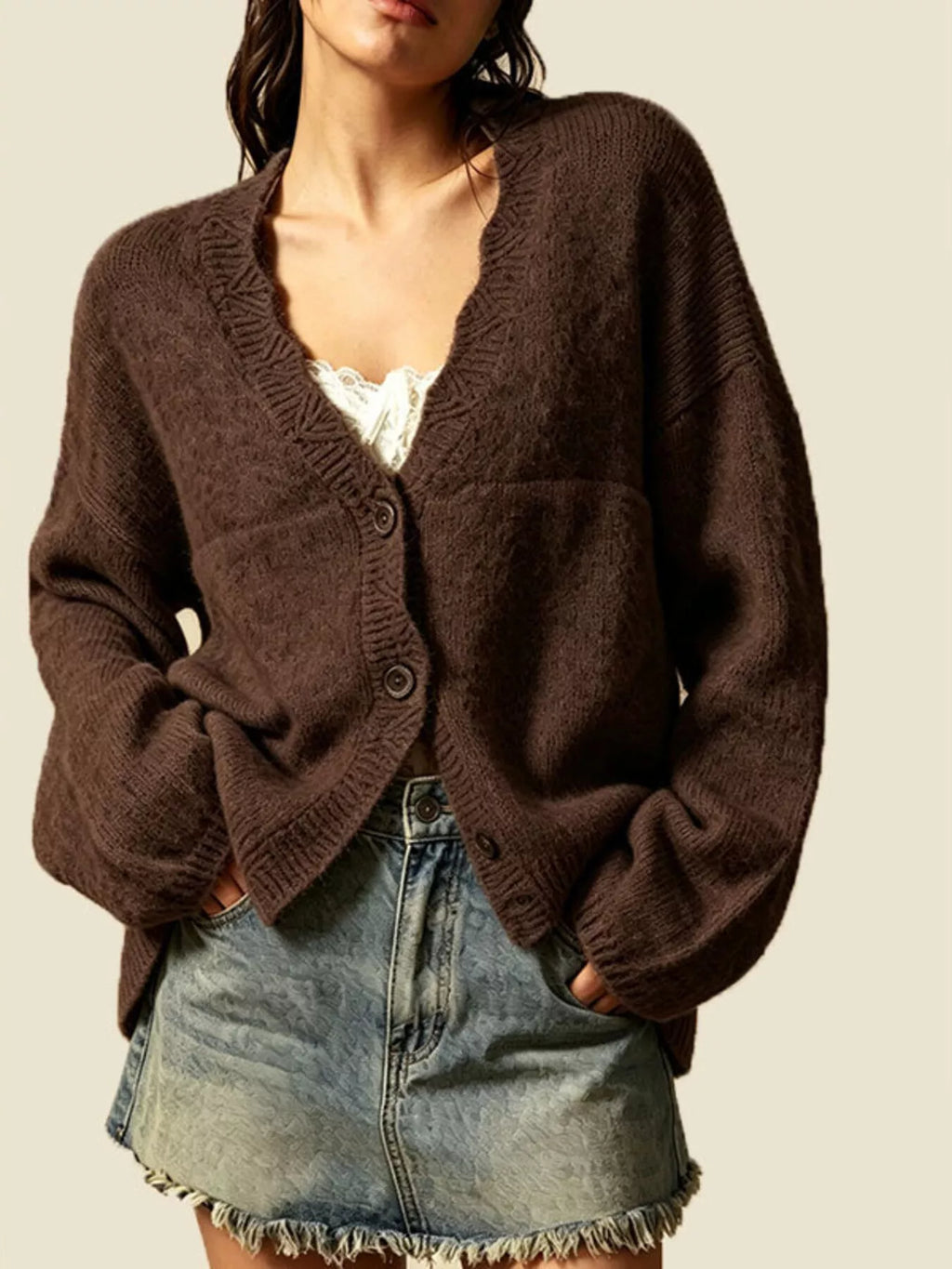 V-neck Button-down Knit Cardigan (7)
