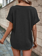 Full Size Decor Button Short Sleeve T-shirt Plus (28)