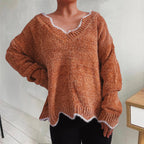 V-neck Drop Shoulder Long Sleeve Sweater (3)