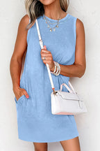Round Neck Sleeveless Mini Dress Pockets (6)