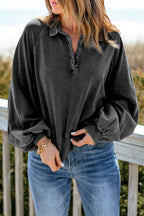 Quarter-snap Collared Lantern Sleeve Sweatshirt (8)