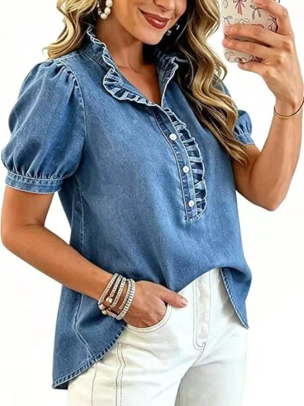 Frill Puff Sleeve Denim Top (8)