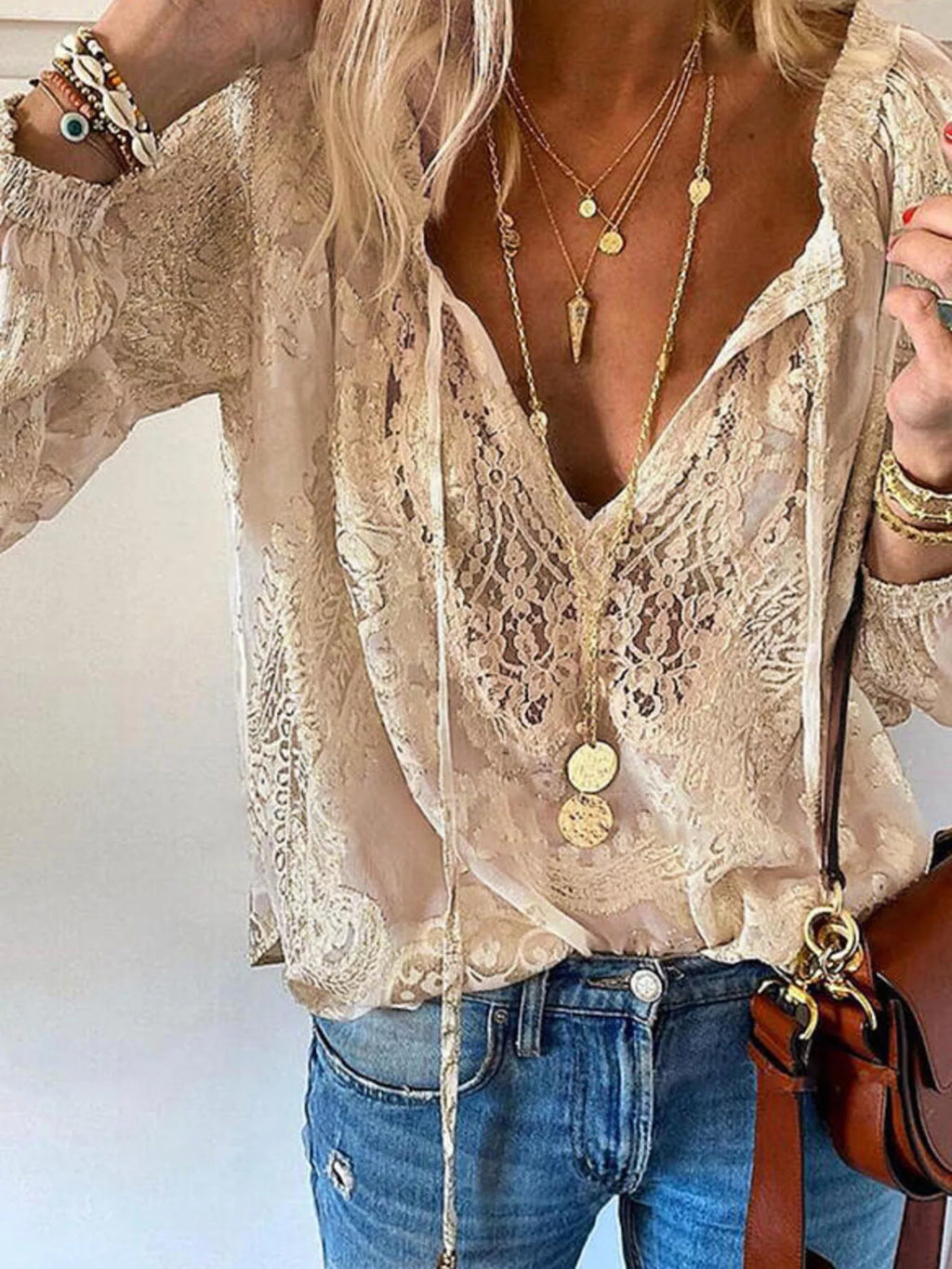 Lace Tie-neck Blouse (10)