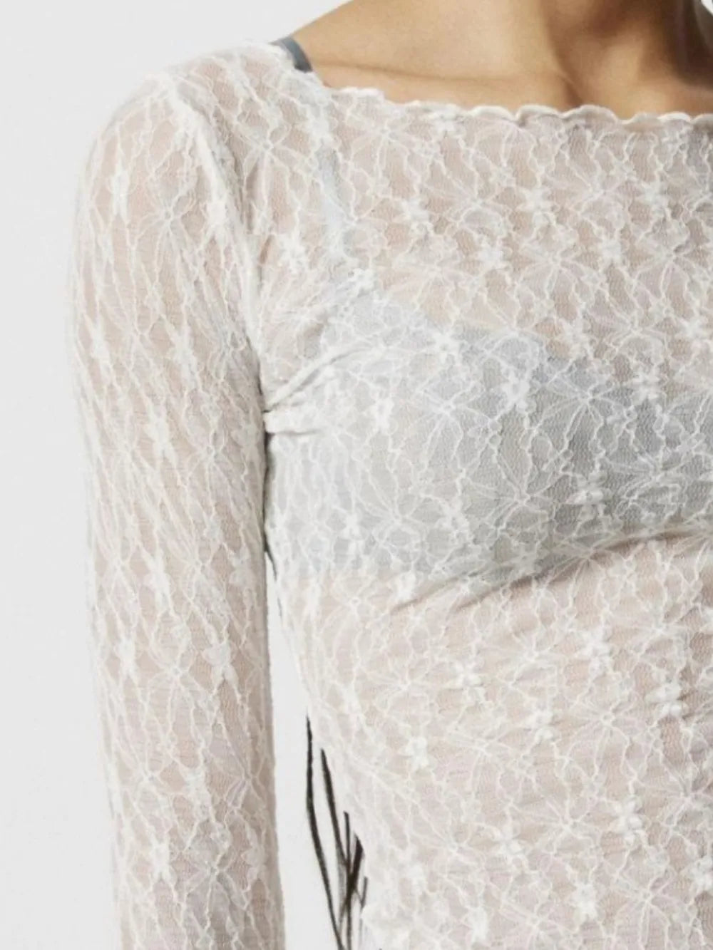 Lace Boat Neck Long Sleeve Blouse (15)