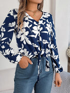 Printed V-neck Long Sleeve Blouse (13)