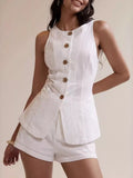Button-down Sleeveless Top Shorts Set