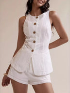 Button-down Sleeveless Top Shorts Set