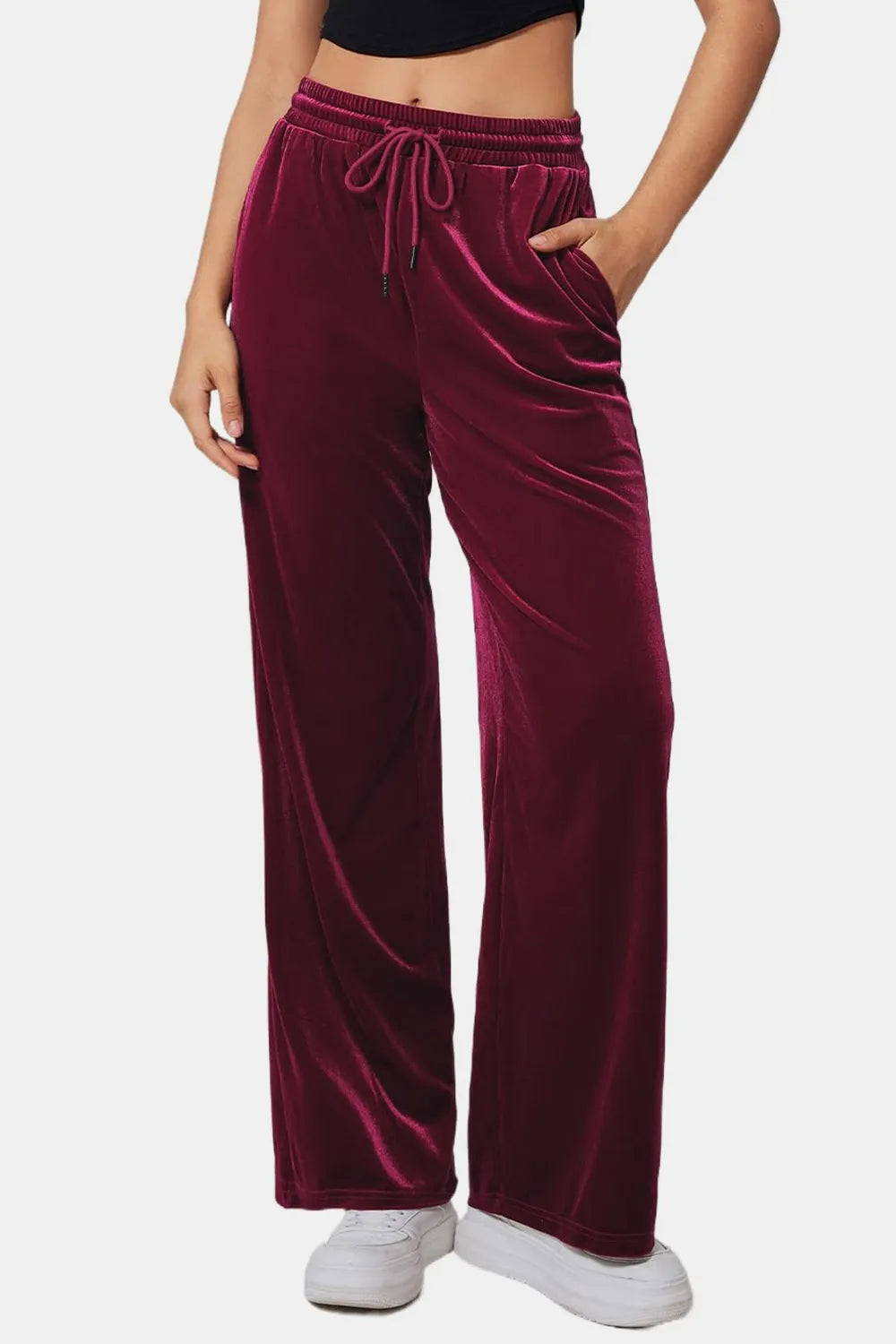 Drawstring Elastic Waist Straight Leg Pants (6)