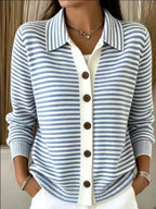 Striped Collared Button-down Knit Cardigan