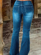 Striped Button Fly Flare Jeans (2)
