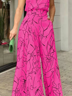 Halter Neck Abstract Print Wide Leg Jumpsuit (3)