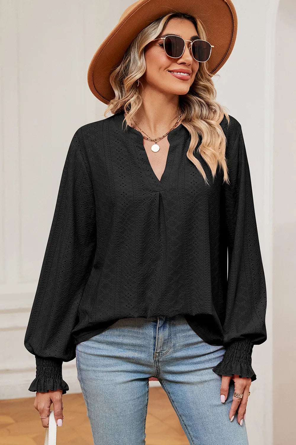 Eyelet Notched Long Sleeve T-shirt (14)