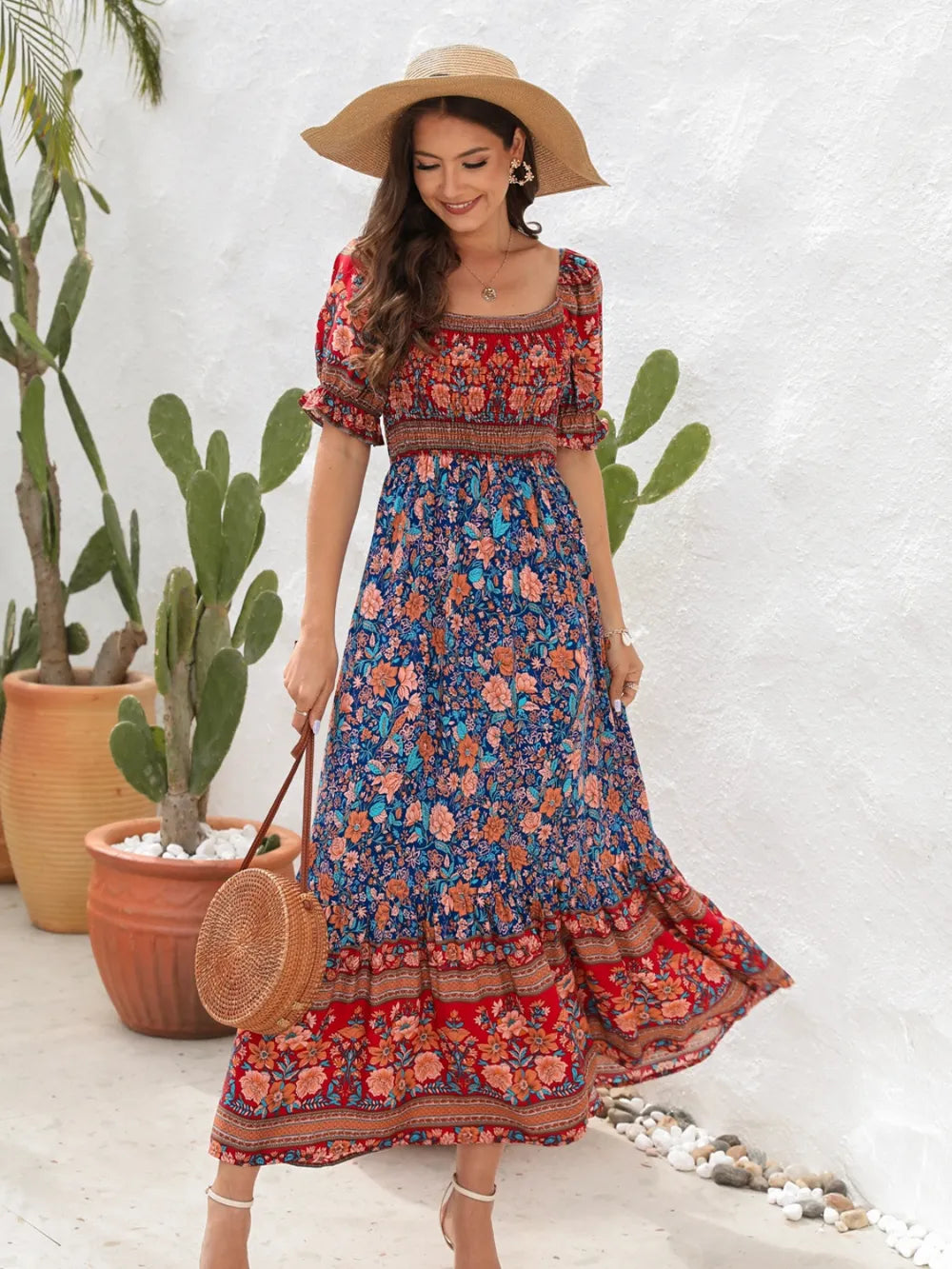 Floral Flounce Sleeve Midi Dress (13)