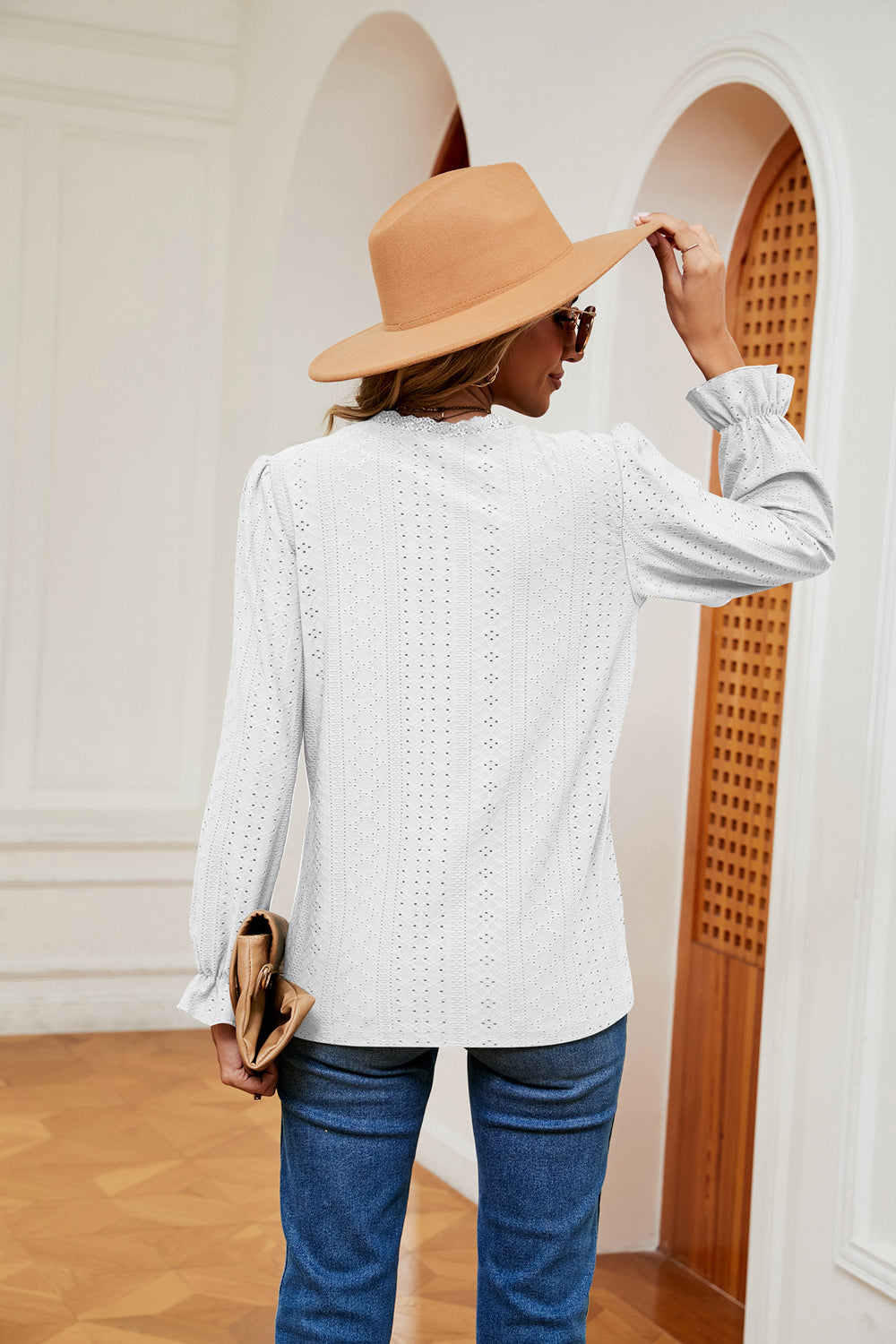 V-neck Flounce Sleeve Blouse (6)