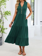 Sleeveless Notched Tiered Midi Dress (18)