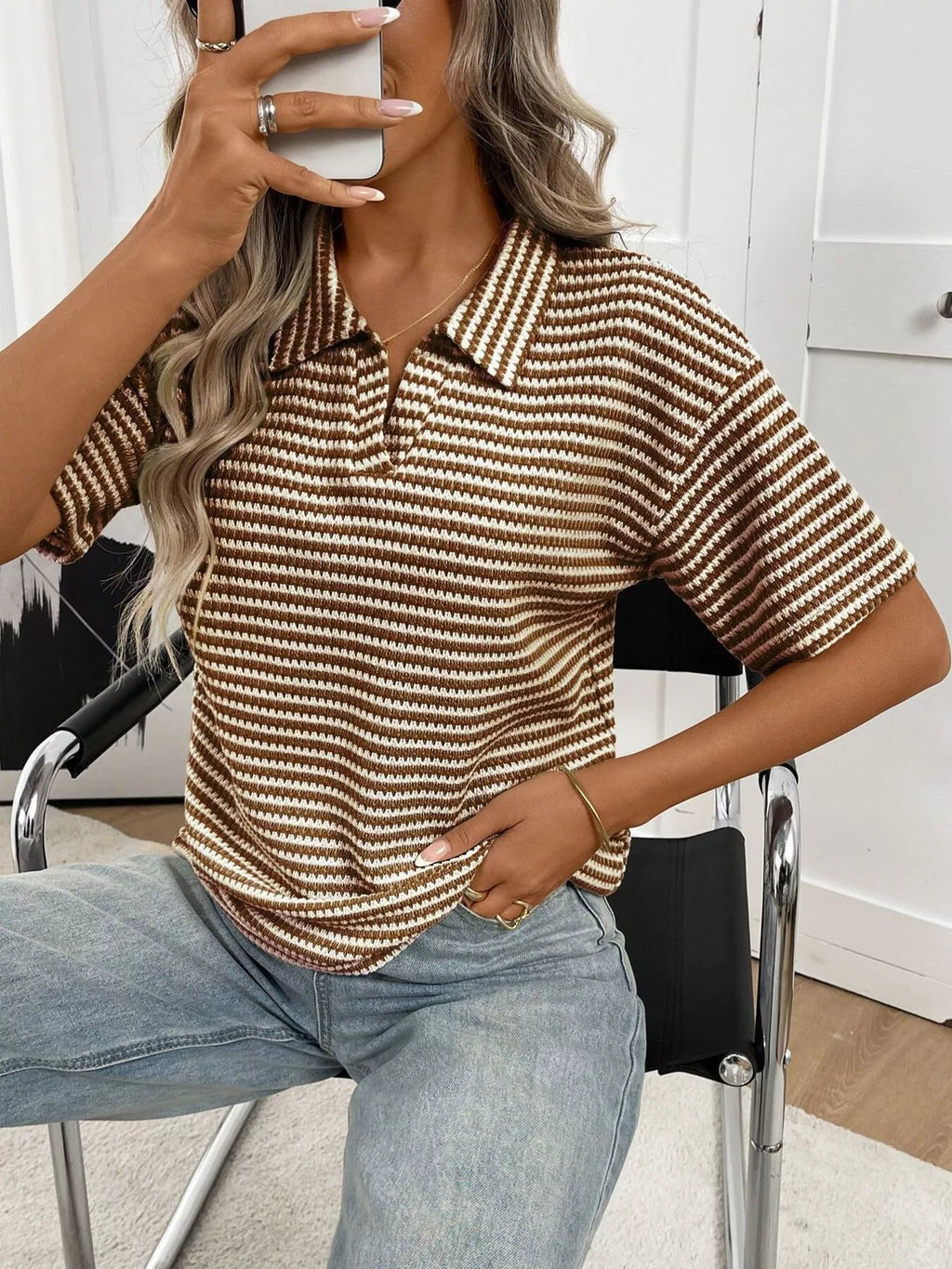Striped Knit Short Sleeve Top (6)