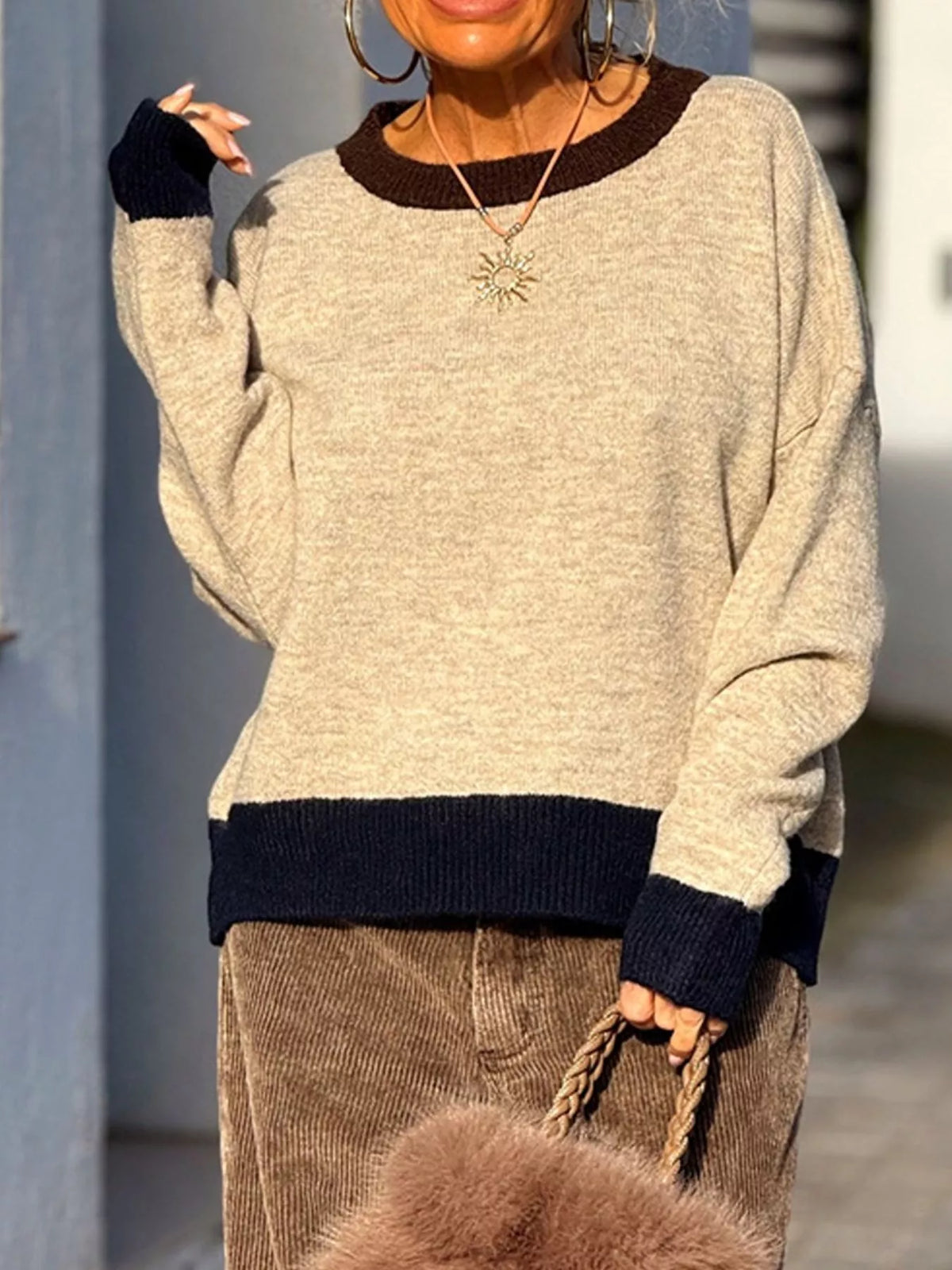 Contrast Trim Crew Neck Sweater (2)