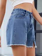 Raw Hem Slit Denim Shorts (6)