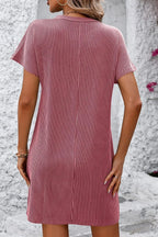 Ribbed Striped Short Sleeve Mini Tee Dress (16)