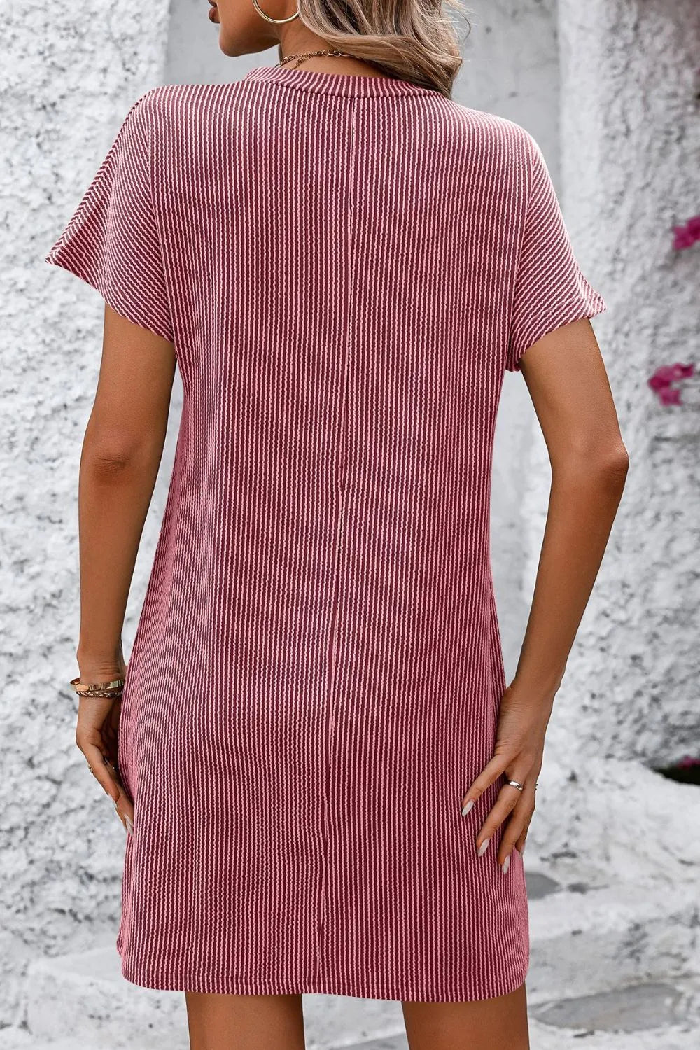 Ribbed Striped Short Sleeve Mini Tee Dress (16)