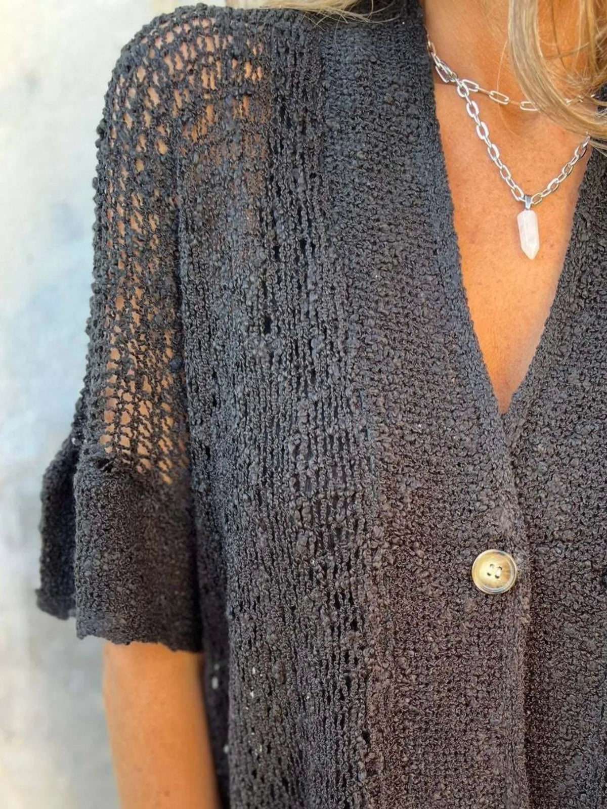 Full Size One Button Half Sleeve Cardigan Plus (9)