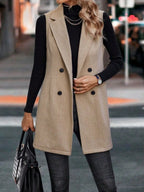 Buttoned Collared Neck Longline Vest Coat (3)