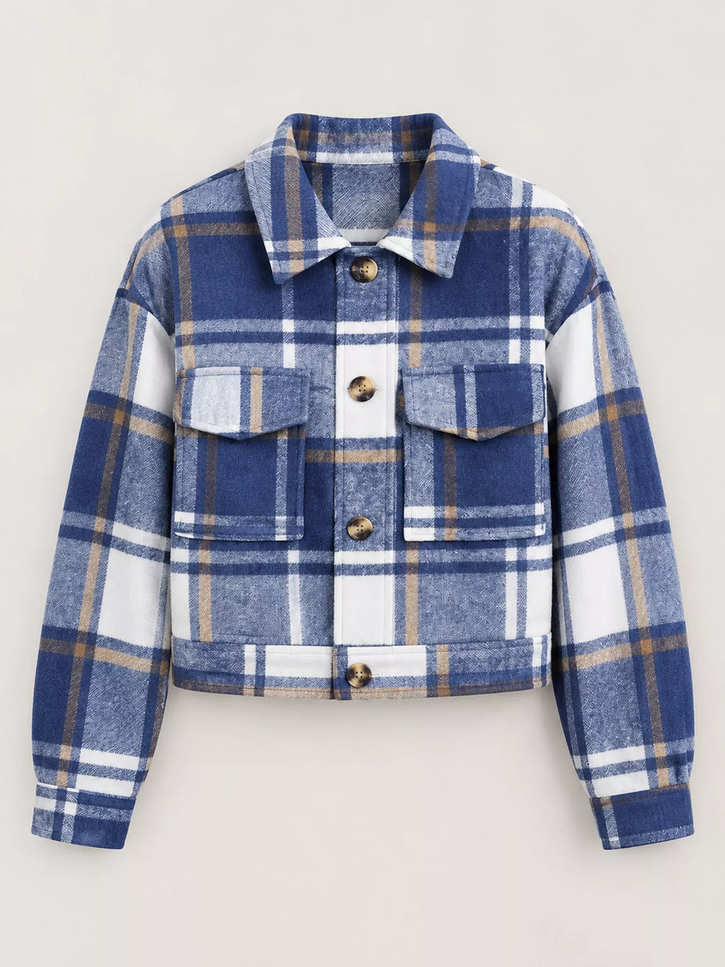 Plaid Button-front Cropped Jacket (41)