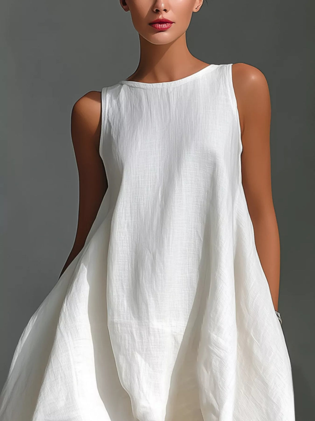 High-low Round Neck Sleeveless Dress (2)