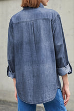 Pocketed Collared Neck Long Sleeve Denim Top (9)