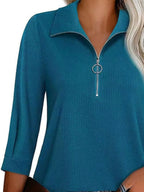 Half Zip Collared Neck Three-quarter Sleeve T-shirt (6)