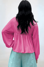 Corded Johnny Collar Long Sleeve Babydoll Blouse (10)