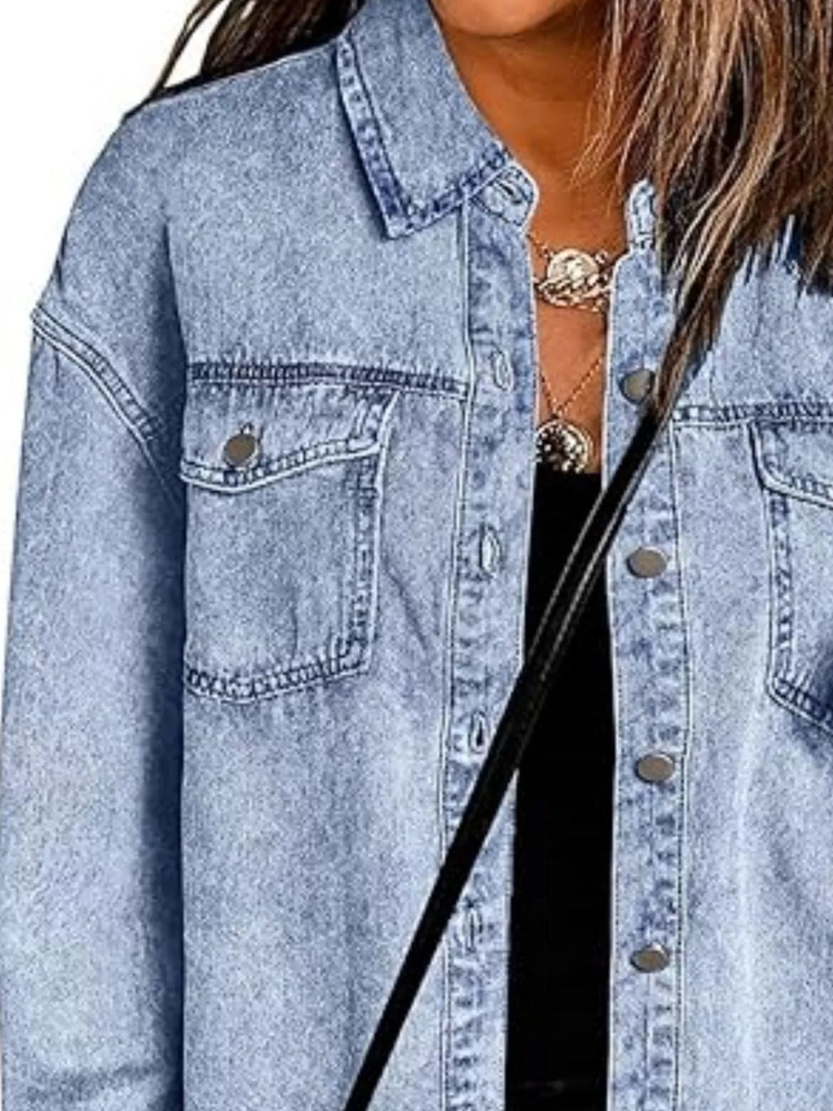 Frayed Hem Button Up Denim Jacket (2)