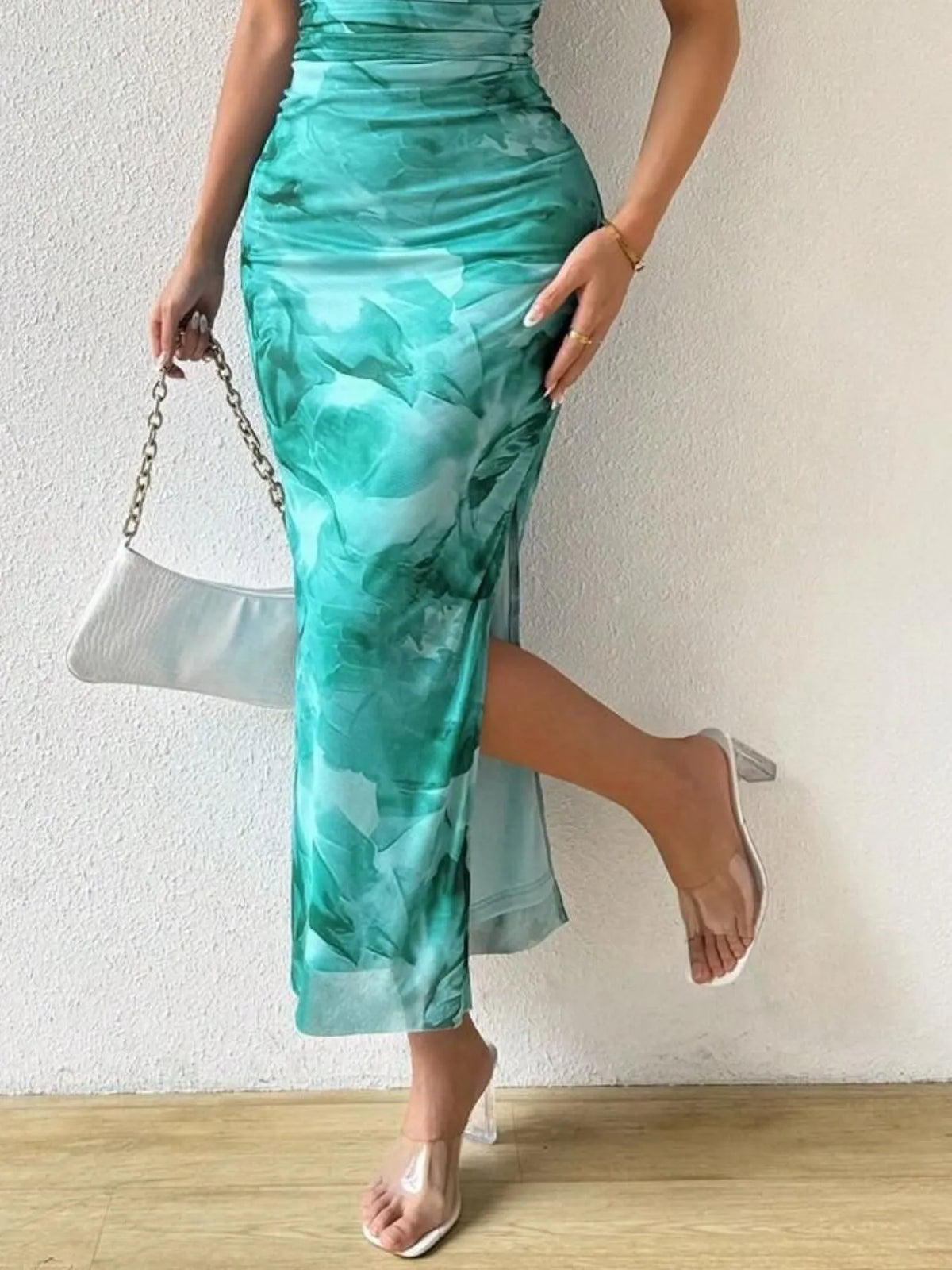 Printed Side Slit Tube Dress (19)