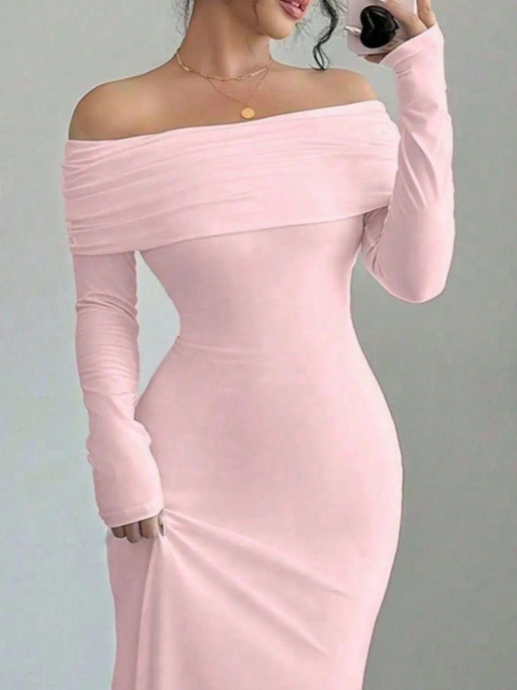 Off-shoulder Long Sleeve Bodycon Maxi Dress (16)