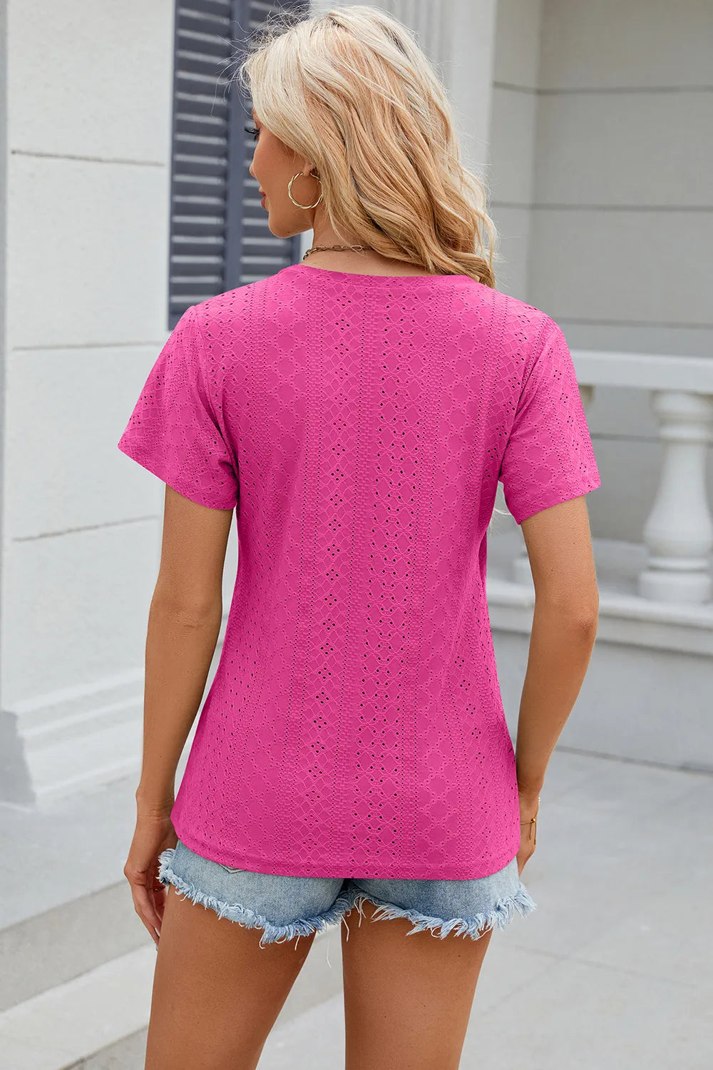 Eyelet Surplice Short Sleeve T-shirt (8)