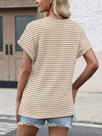 Striped V-neck Relaxed Fit T-shirt (4)