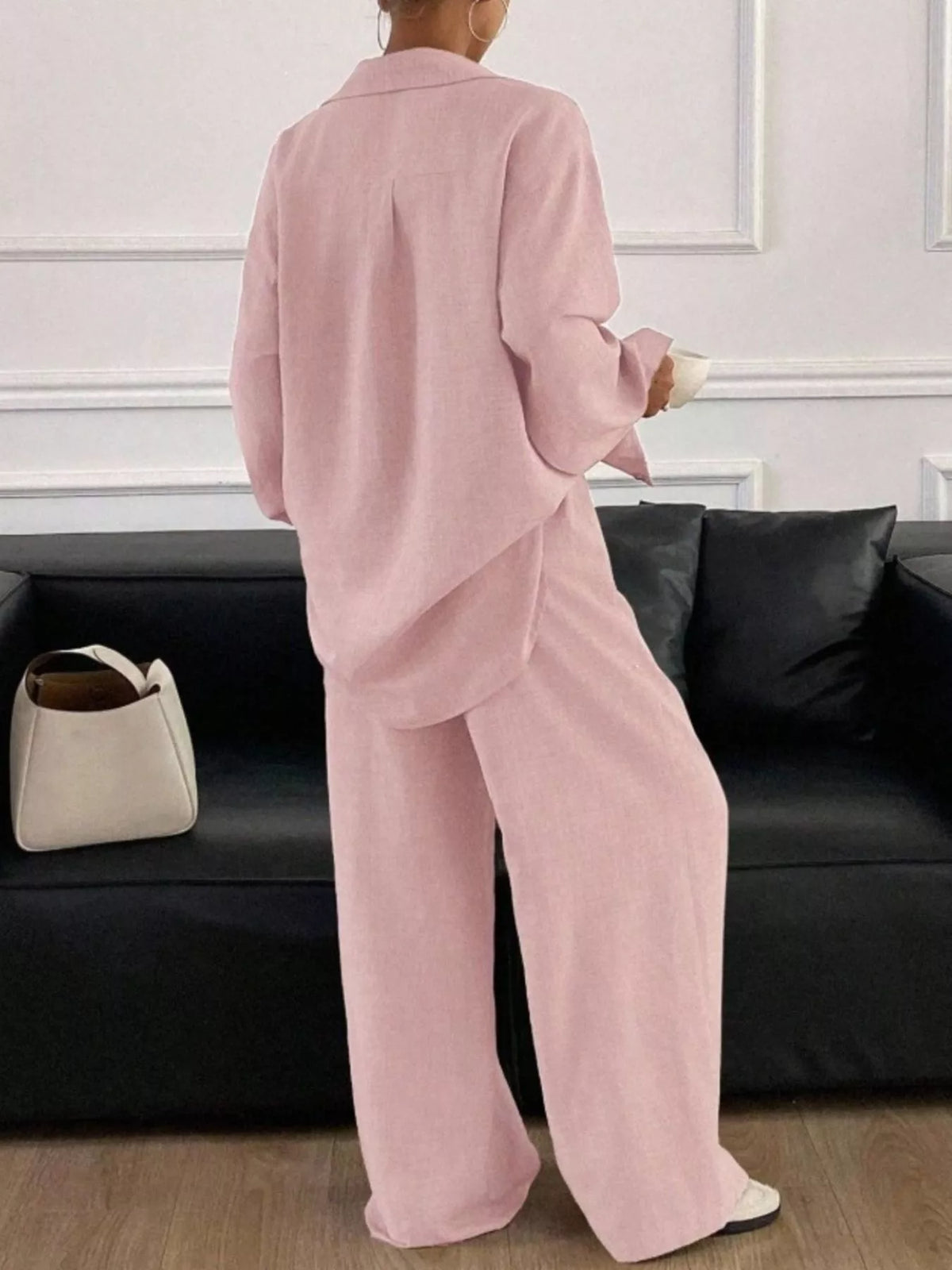 Button-down Shirt Wide-leg Pants Set (34)