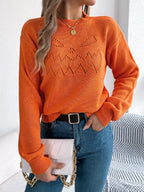 Openwork Round Neck Long Sleeve Sweater (11)
