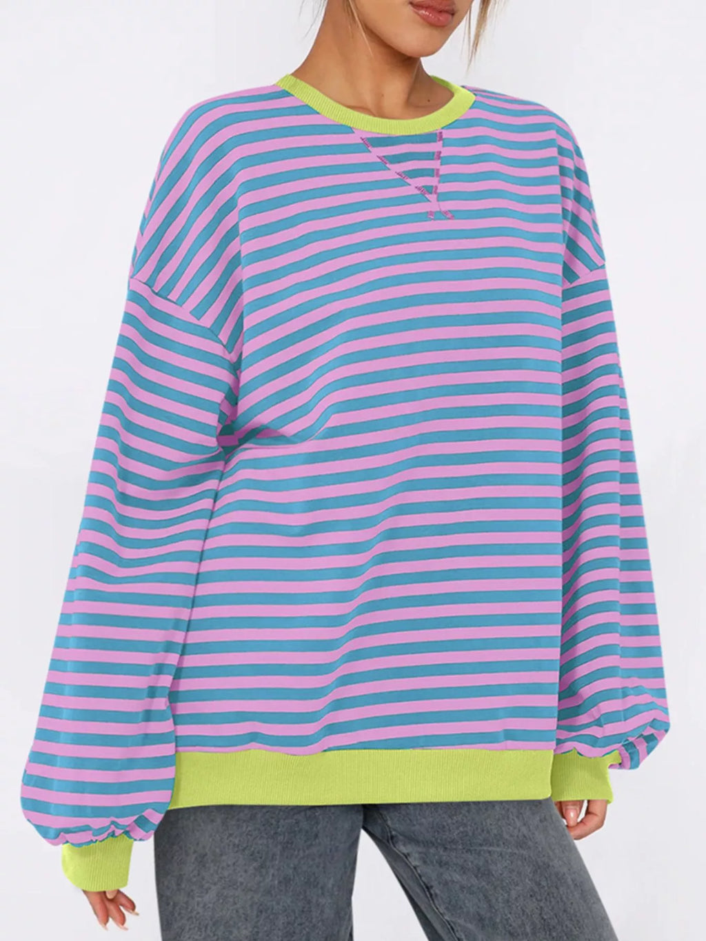 Striped Round Neck Long Sleeve Sweatshirt (10)