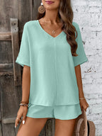V-neck Half Sleeve Top Shorts Set (5)