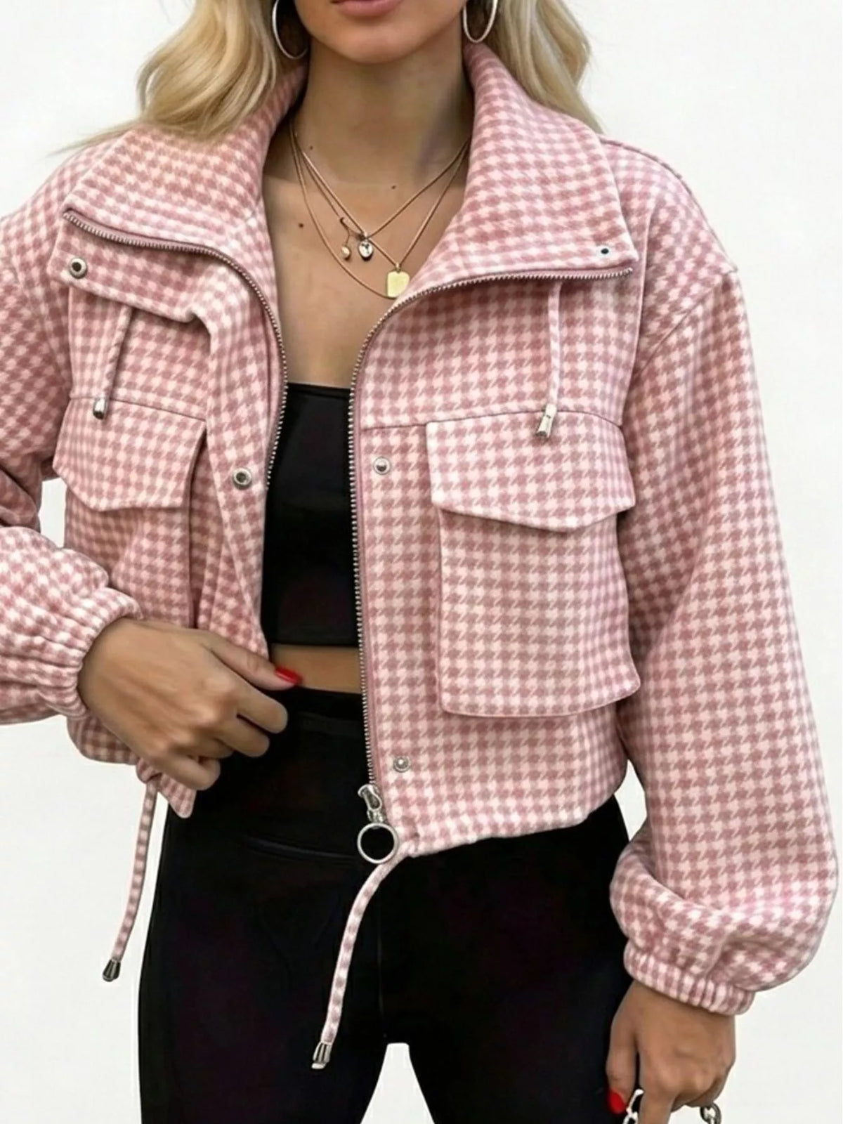 Plaid Cropped Zip-up Jacket (21)
