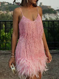 Fringe Feather Hem Mini Dress
