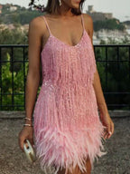 Fringe Feather Hem Mini Dress