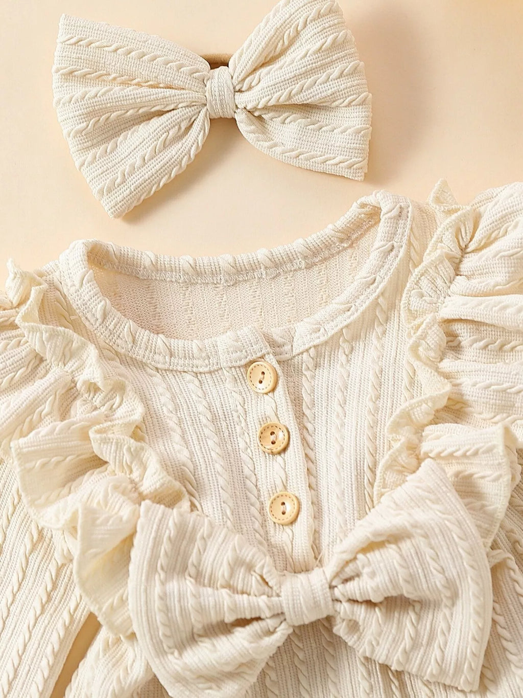 Children's Ruffled Long Sleeve One-piece Bodysuit Headband (10)