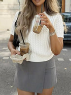 Cable-knit Short Sleeve Sweater (2)